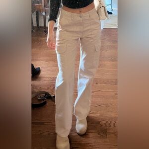 Zara Beige Cargo Pants - Size 4, High-Waisted Wide-Leg Fit, Great Condition